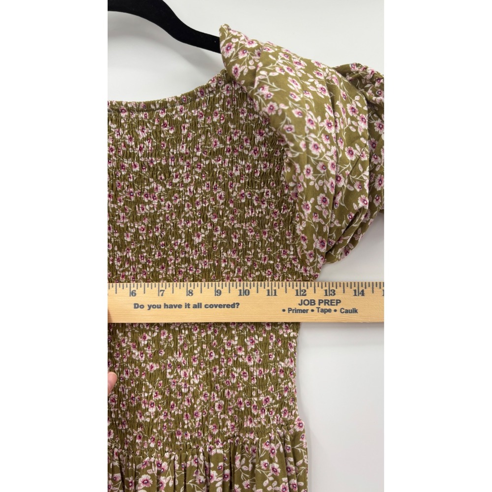 Prairie Dress Womens Small Olive Pink Floral Tiered Midi Cottagecore Puff Sleeve - Picture 7 of 14